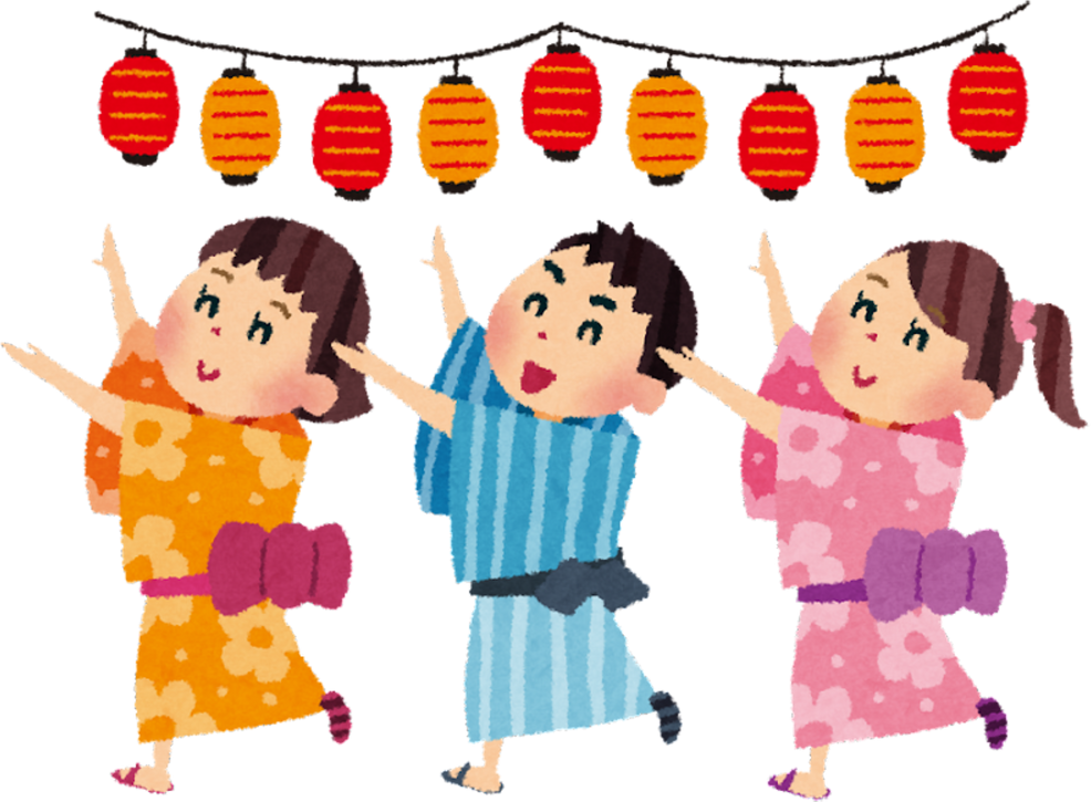 Illustration of Children Dancing in a Bon Odori Festival