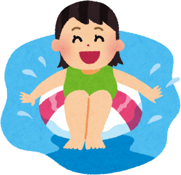 Illustration of a Happy Girl Playing with a Swim Ring